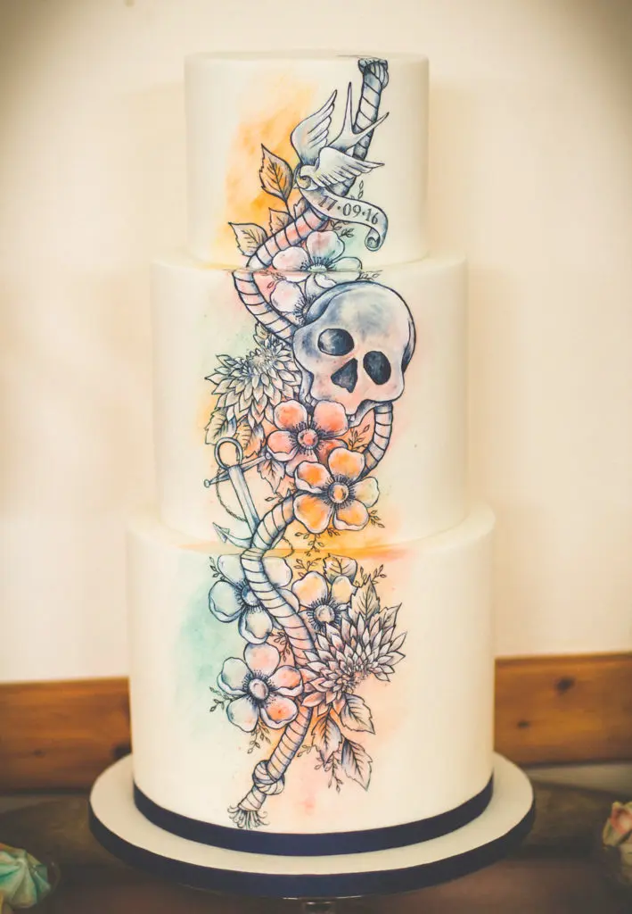 Hand-Painted Cakes: The Perfect Way To Customize Your Event Hand Painted Cakes With Edible Paint - Floral Layer Cake on Rustic Table