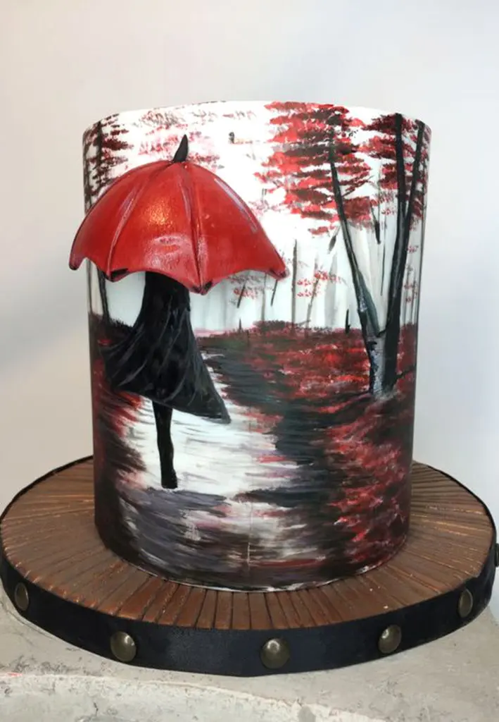 Hand-Painted Cakes: The Perfect Way To Customize Your Event Hand Painted Cakes With Edible Paint - Autumn Cake With Umbrella And Leaves