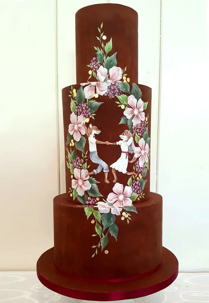 Hand-Painted Cakes: The Perfect Way To Customize Your Event Hand Painted Cakes With Edible Paint - Cake With Blue Flowers and Striped Ribbon
