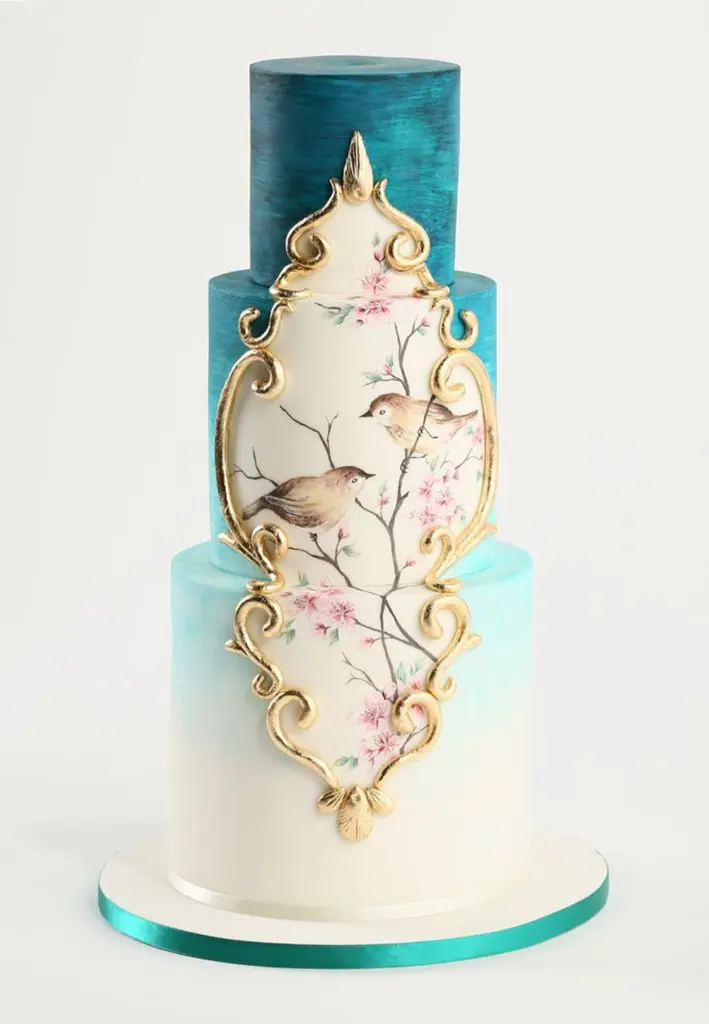 Hand-Painted Cakes: The Perfect Way To Customize Your Event Hand Painted Cakes With Edible Paint - Blue Cake With Framed Birds