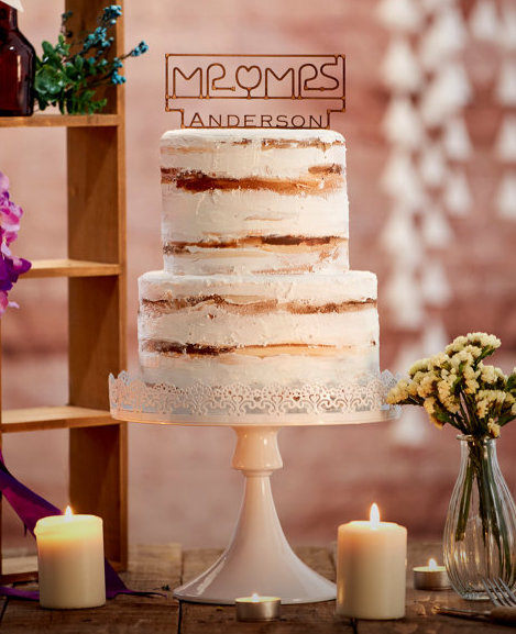 Wedding Cake Toppers - Customized Wire Lettering On Naked Cake