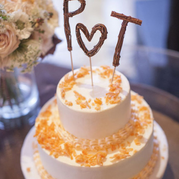 Rustic Lettering Wedding Cake Toppers On White Cake