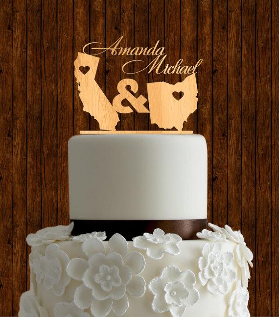 Personalized Wedding Cake Toppers With States