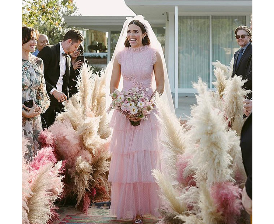 Non White Wedding Dresses - Mandy Moore Pink Rodarte Wedding Gown