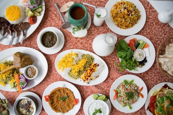 Persian wedding traditional food on display. 