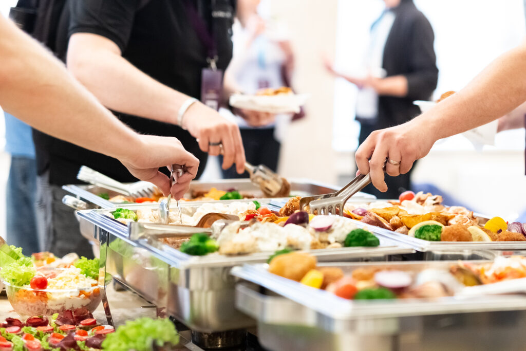 American Weddings And Their Beautiful Traditions People Getting Buffet Food.